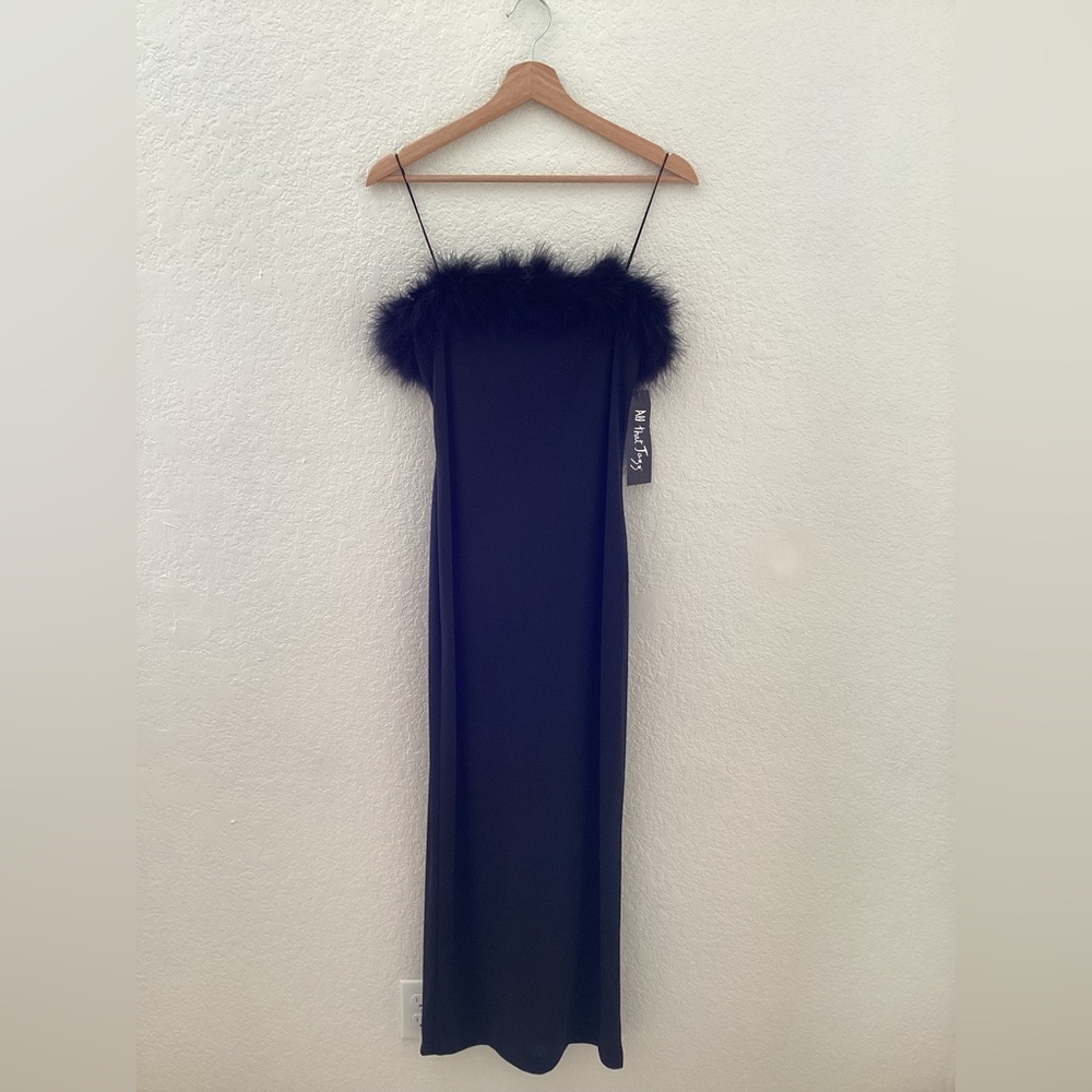 NWT Deadstock Vintage All That Jazz Black Dress Feather Trim